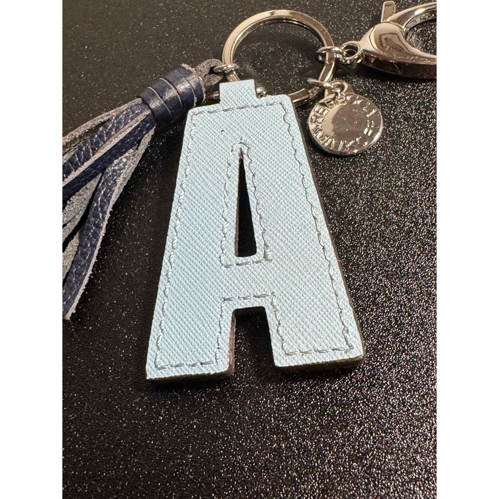 Rebecca Minkoff Letter A Light Blue Saffiano Tassel Charm Keychain‎ Bag Fob - Picture 7 of 12